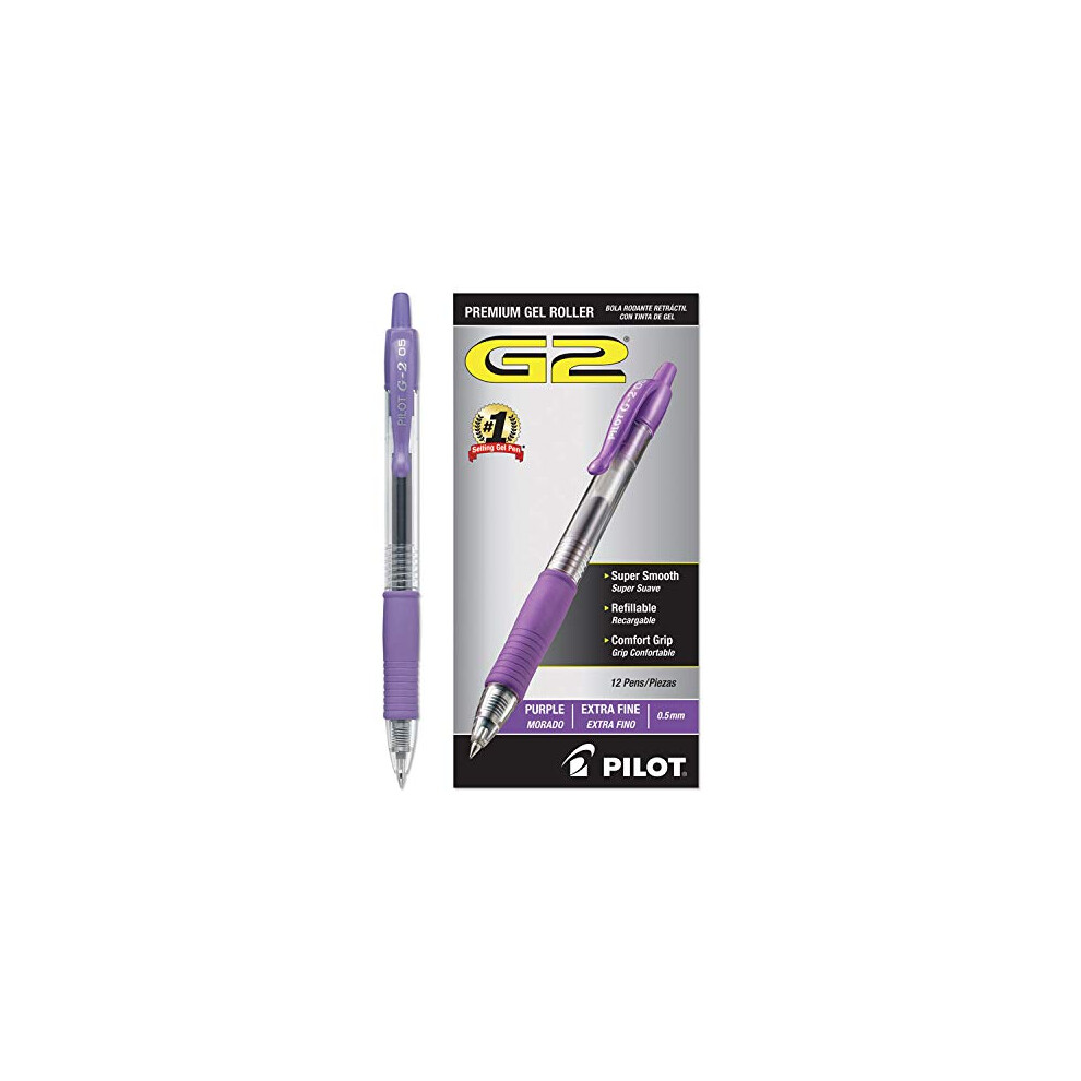 Pilot 31006 G2 Extra Fine Point Retractable Rollerball Pen - Fine Pen Point Type - 0.5 mm Pen Point Size - Purple Ink - Clear Barrel - 12 / Dozen