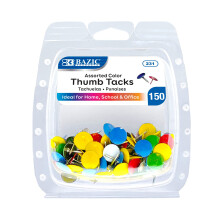 BAZIC PUSH PINS BLIDED Color Flat Head Steel Point Thumb Tacks Pin For Cork Bulletin Board Map Affischer Picture Office School (150/Pack) 1-Pack