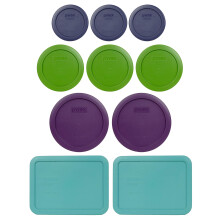 Pyrex-bundel - 10 artikelen: (3) 7202-PC donkerblauwe deksels & (3) 7200-PC gazongroene deksels & (2) 7201-PC paarse deksels & (2) 7210-PC turquoise d