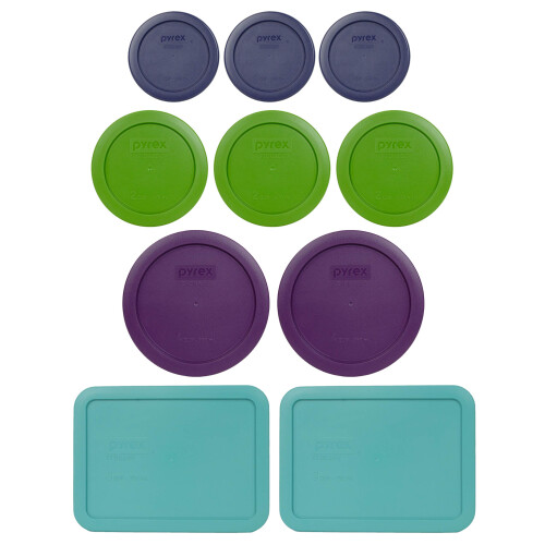 Pyrex Pyrex Bundle - 10 articoli: (3) coperchi blu scuro 7202-PC e (3) coperchi verde prato 7200-PC e (2) coperchi viola 7201-PC e (2) coperchi turches