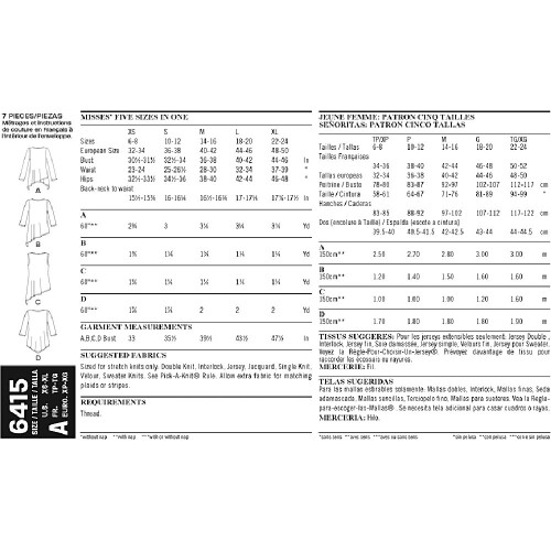 ??? ??F???S? Patterns Misses' Knit Tunics ???e???: A (XS-SML-XL) 6415 2