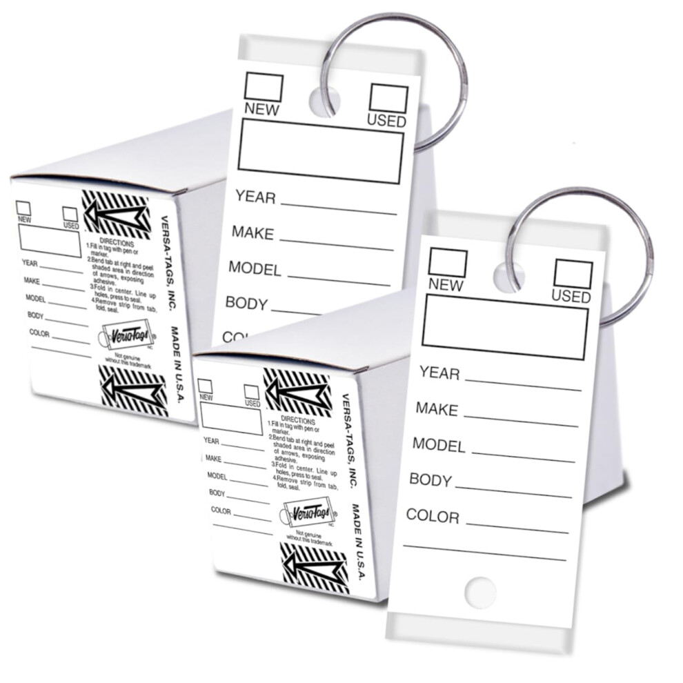 Versa-Tags Two Packs of 250 Dealership Key Tags Bulk - Genuine Versa-tag Key Tags  Self-Protecting  2 Boxes Car Key Tags with Ring Included  Automotiv