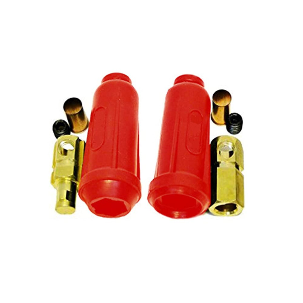 Paire de connecteurs isolés à verrouillage par rotation de type Dinse WeldingCity (mâle/femelle, couvercle rouge) pour câbles de soudage AWG 2-1/