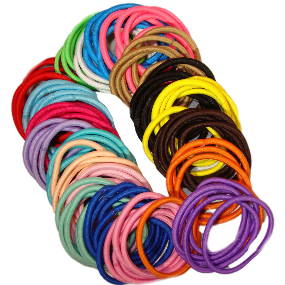 Kenz Laurenz 100 Hair Elastics Hair Ties No Crease Ouchless Ponytail Holders No Metal 4Mm (100 Multi Colored)