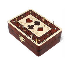 House of Cribbage - 2 Track - Wooden Cribbage Board/Box - Inlaid in Maple Wood/Bloodwood - Storage for Pegs & One Deck of Cards - 60 Points - Non