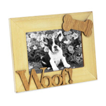 Isaac Jacobs Natural Wood Sentiments Dog Woof! Picture Frame 4x6 inch Photo Gift for Pet Dog Puppy Display on Tabletop Desk (Natural 4x6)