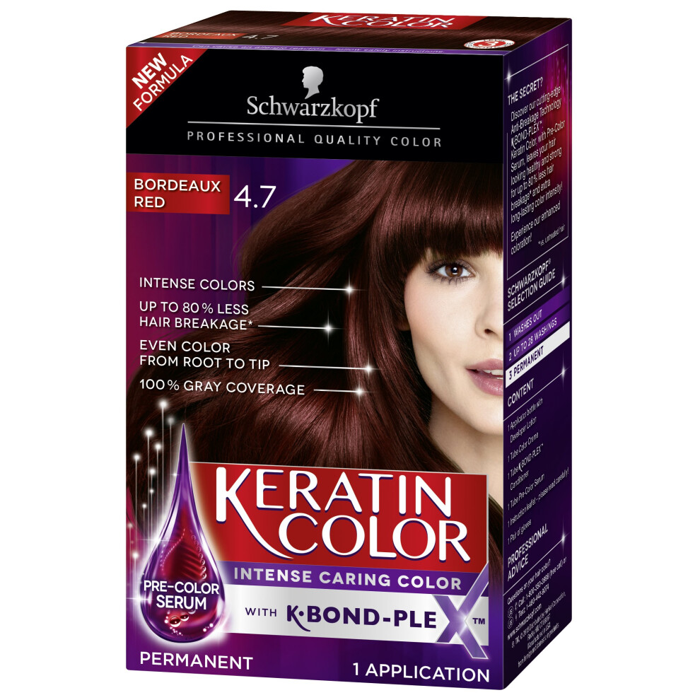 Schwarzkopf Keratin Color Anti-Age Hair Color Cream 4.7 Bordeaux Red (Packaging May Vary) Red,Cream