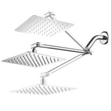 HotelSpa Giant 10"""" Stainless Steel Rainfall Square Showerhead with Solid Brass Adjustable Extension Arm