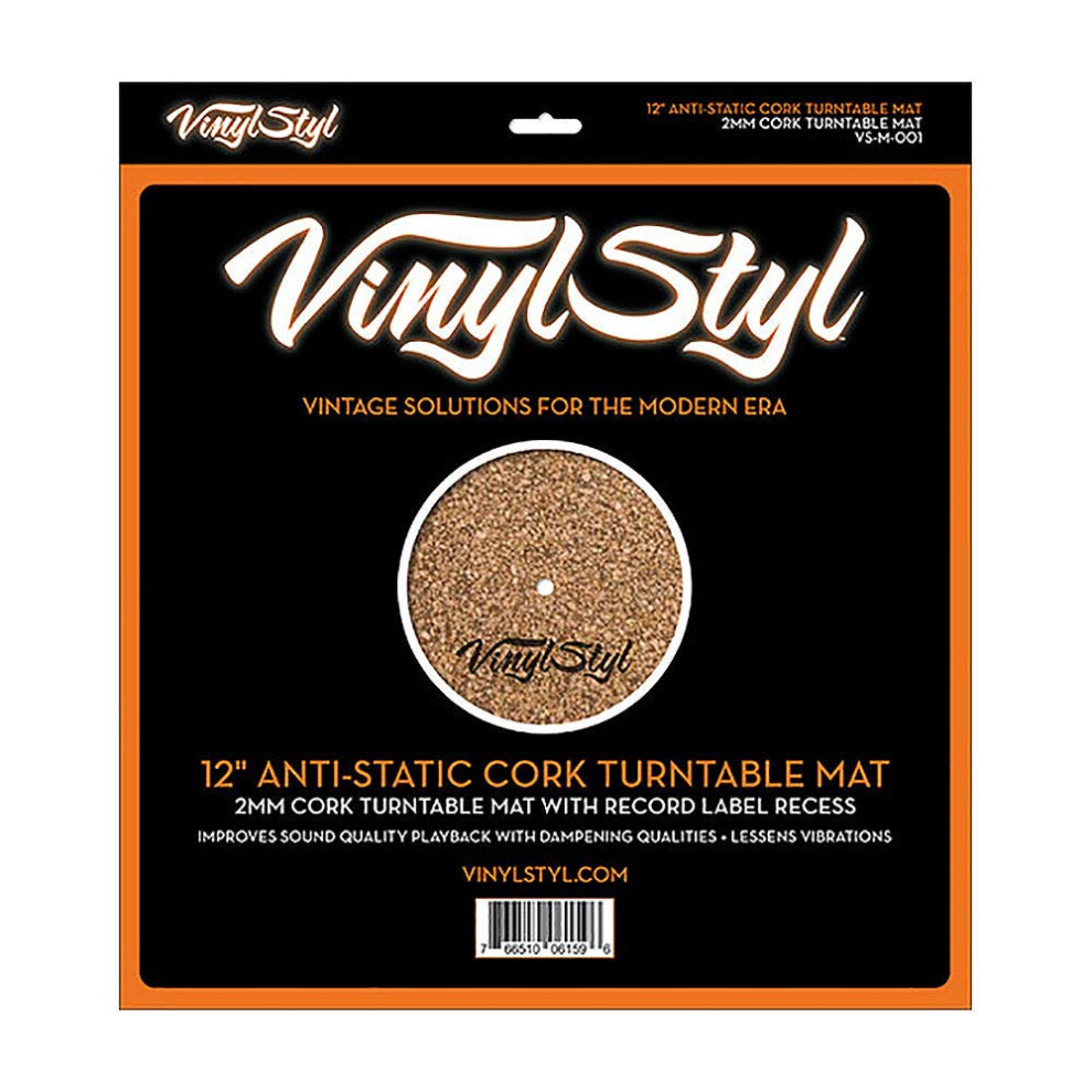 Vinyl Styl 12 Inch Anti Static Cork Turntable Mat - Less Vibration - No Slip 766510061596
