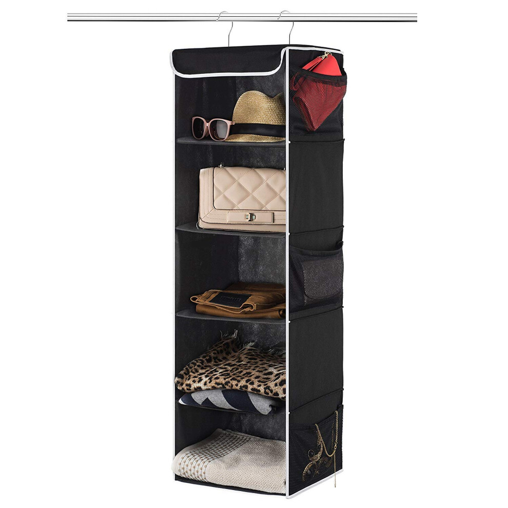 ZOBER Hanging Closet Organizer 5-Shelf - Hanging Storage Organizer Shelves for Clothes Towels Toys - College Dorm Room Nursery & Home Closet