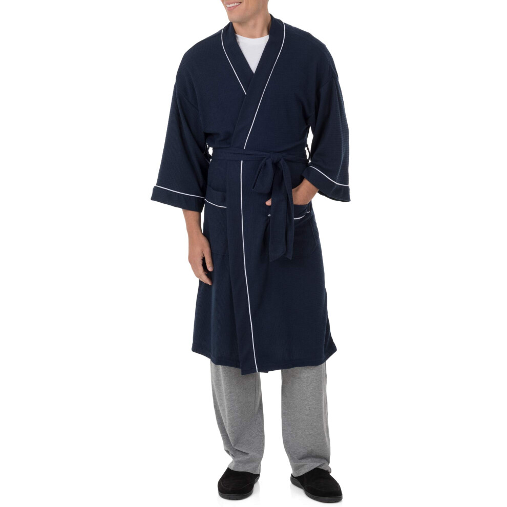 Fruit of the Loom Men's Waffle Kimono Robe  Navy Blue  One Size