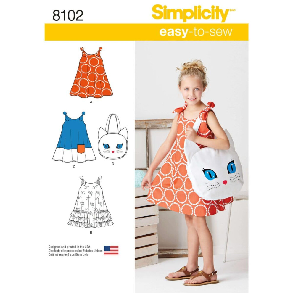 Simplicity 8102 Naaipatroon voor een kattentas en zomerjurk voor meisjes, maten 3-8