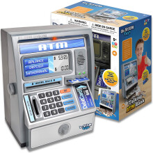 Dr. STEM Toys Kids Talking ATM Machine Salvadanaio con Schermo Digitale Calcolatrice Elettronica che Conta Soldi Veri e Cassaforte per Bambini Ar