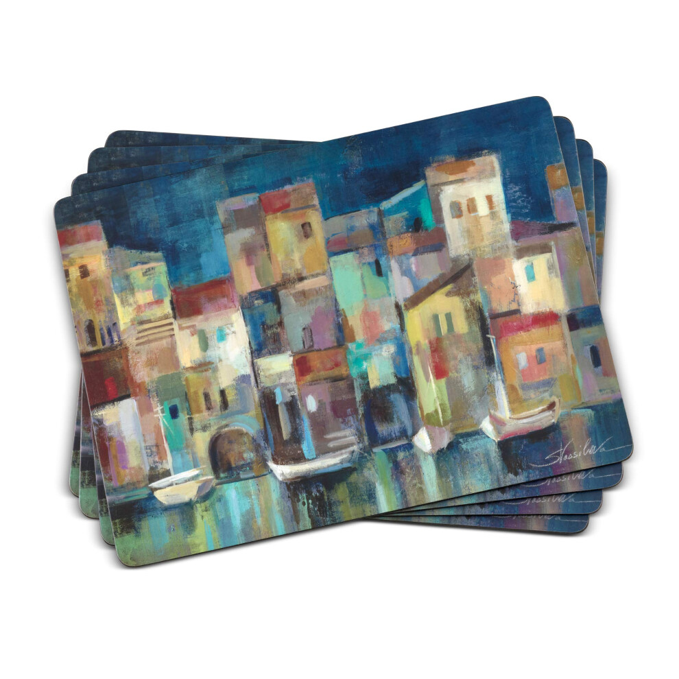 Pimpernel Evening Port Collection Placemats | Set of 4 | Heat Resistant Mats | Cork-Backed Board | Hard Placemat Set for Dining Table | Measures 15.7