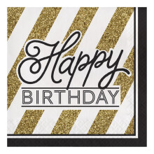 Creative Converting Schwarze und Gold Happy Birthday Papier Lunch Servietten, 6,5", 16 Stück