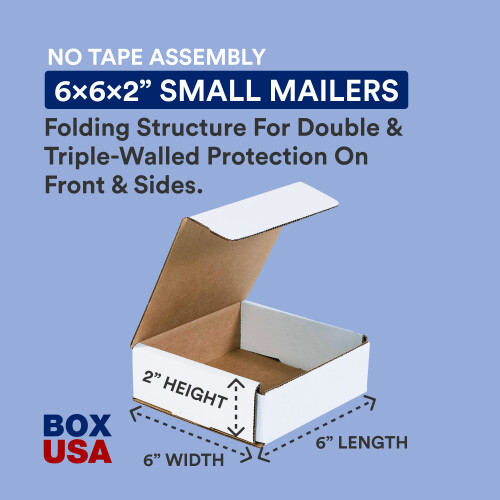 BOX USA Κουτιά Αποστολής Μικρά 6"Μ x 6"Π x 2"Υ, 50-Συσκευασία | Κουτί Κάθετης Κάρτας 1