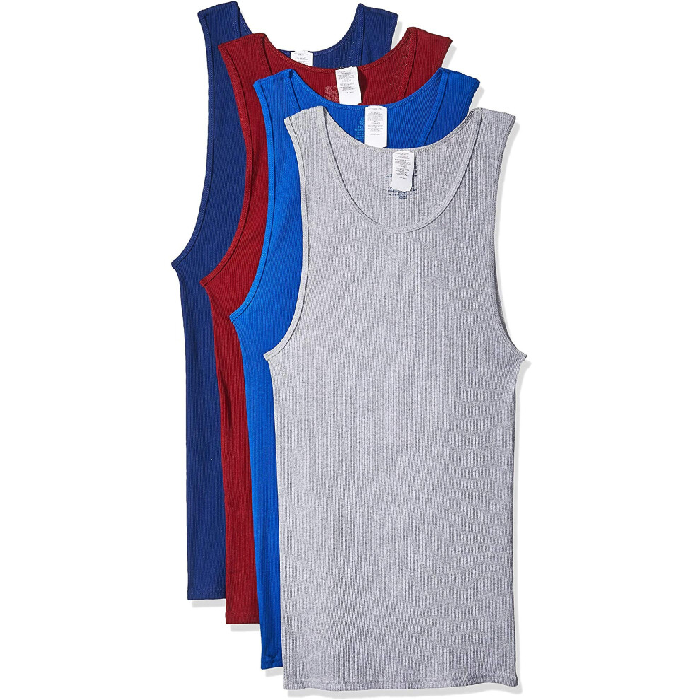 Fruit of the Loom Men's 100% Cotton A-Shirts Tank Tops Undershirts (Assorted Solids  Large)