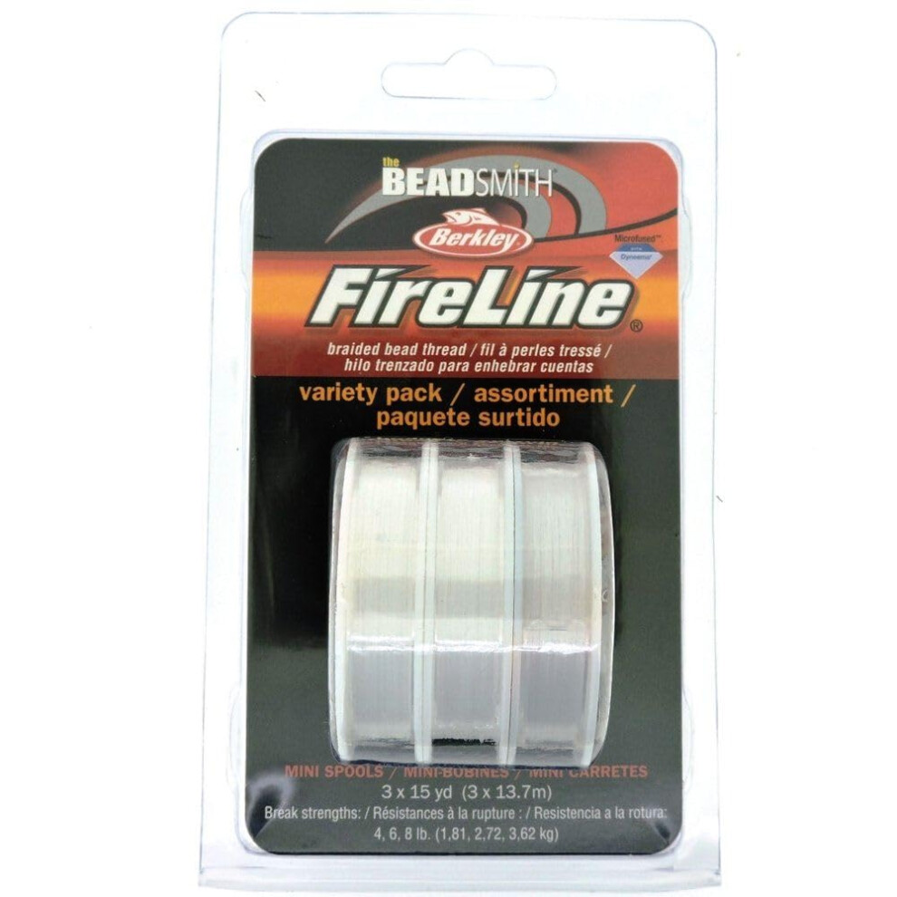 Beadsmith Fireline Microfuse Intrecciato Filo Di Perle, Variety Pack, 3 X 15 Yard Bobine, Clear, 4.6.8 Lb Forza-image