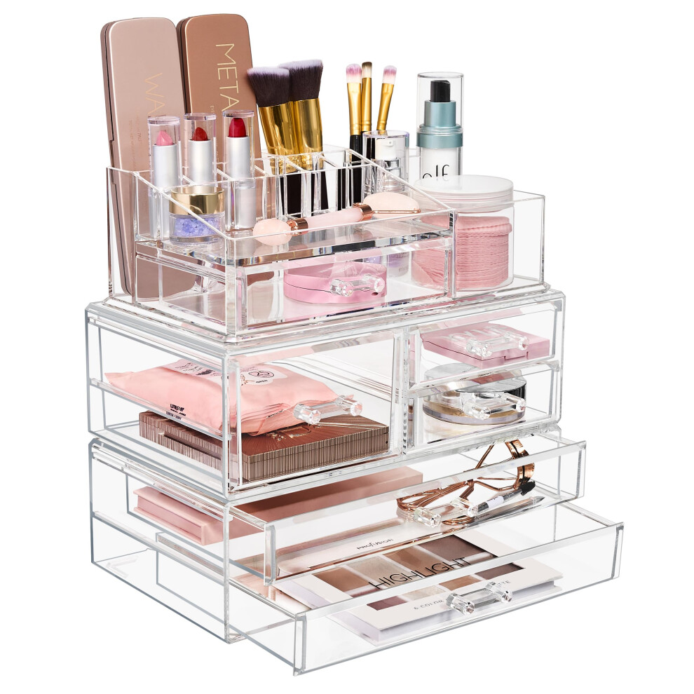 Photos - Cosmetic Bag Sorbus Huge Acrylic Makeup Organizer - Extra Large Makeup Case & Display - Stackable 3 Piece Cosmetic Organizers and Storage