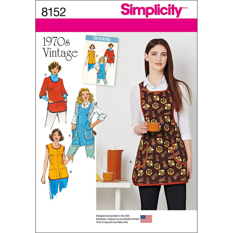 Patron de couture pour tablier vintage Simplicity 8152, mod   le ann   es 70, taille XS     L