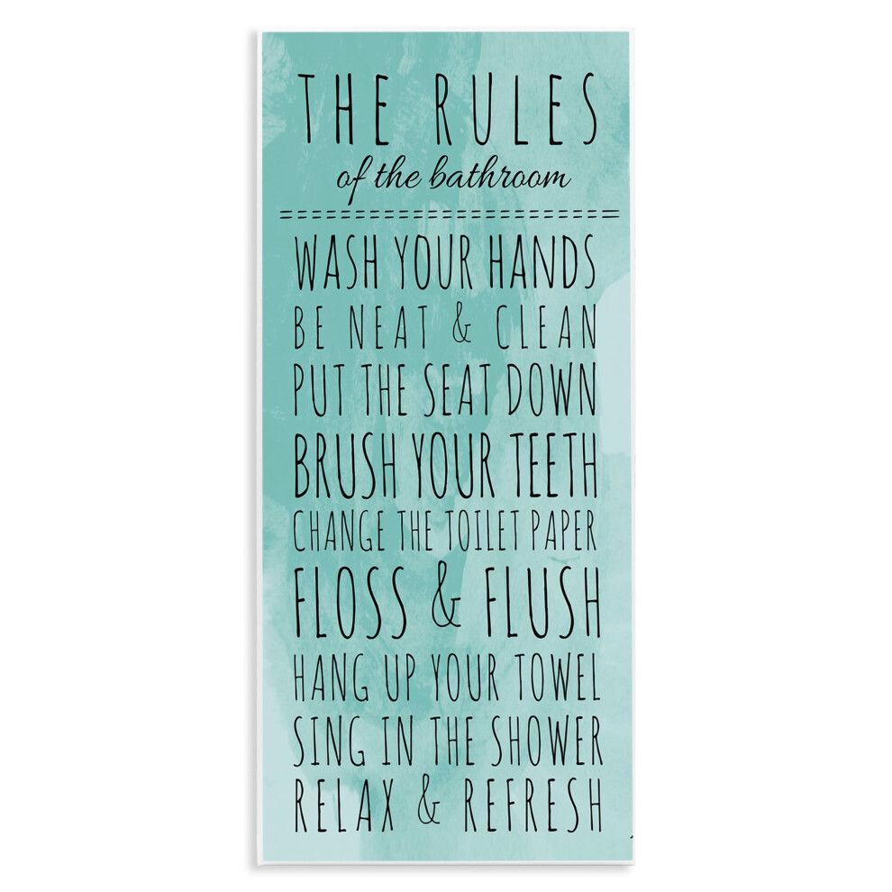 Stupell Home D?Cor ŁAzienka „Zasady” Turkusowa Tablica śCienna 7 X 0,5 X 17, Dumnie Wyprodukowana W Usa-image