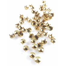 Nailheads - Spots - Studs: St?rrelse 30/107 Runde med seks facetter Guld finish - 100 stk - 4 Prong - 6mm 15/64 """"
