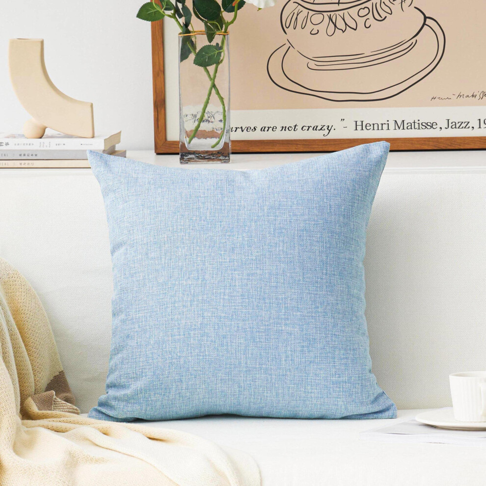 Housse de coussin carr   e en lin doubl    Home Brilliant 45 x 45 cm, bleu ciel, pour canap   , banc, bleu clair