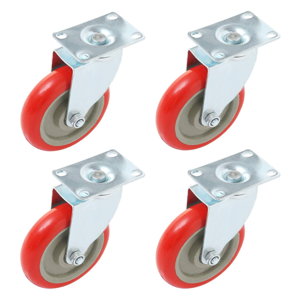 Online Best Service 4 Pack Caster Wheels Swivel Plate On Red Polyurethane Wheels (5 Inch No Brake) 715200912700