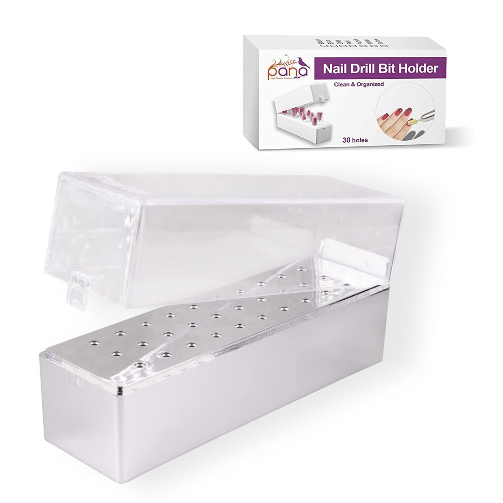 Pana Nail Drill Bit Holder Stand Display Organizer- Dust Proof Storage Container Box Case Tools For Home Use Or Nail Salon - (30 Holes Silver) 603161096280