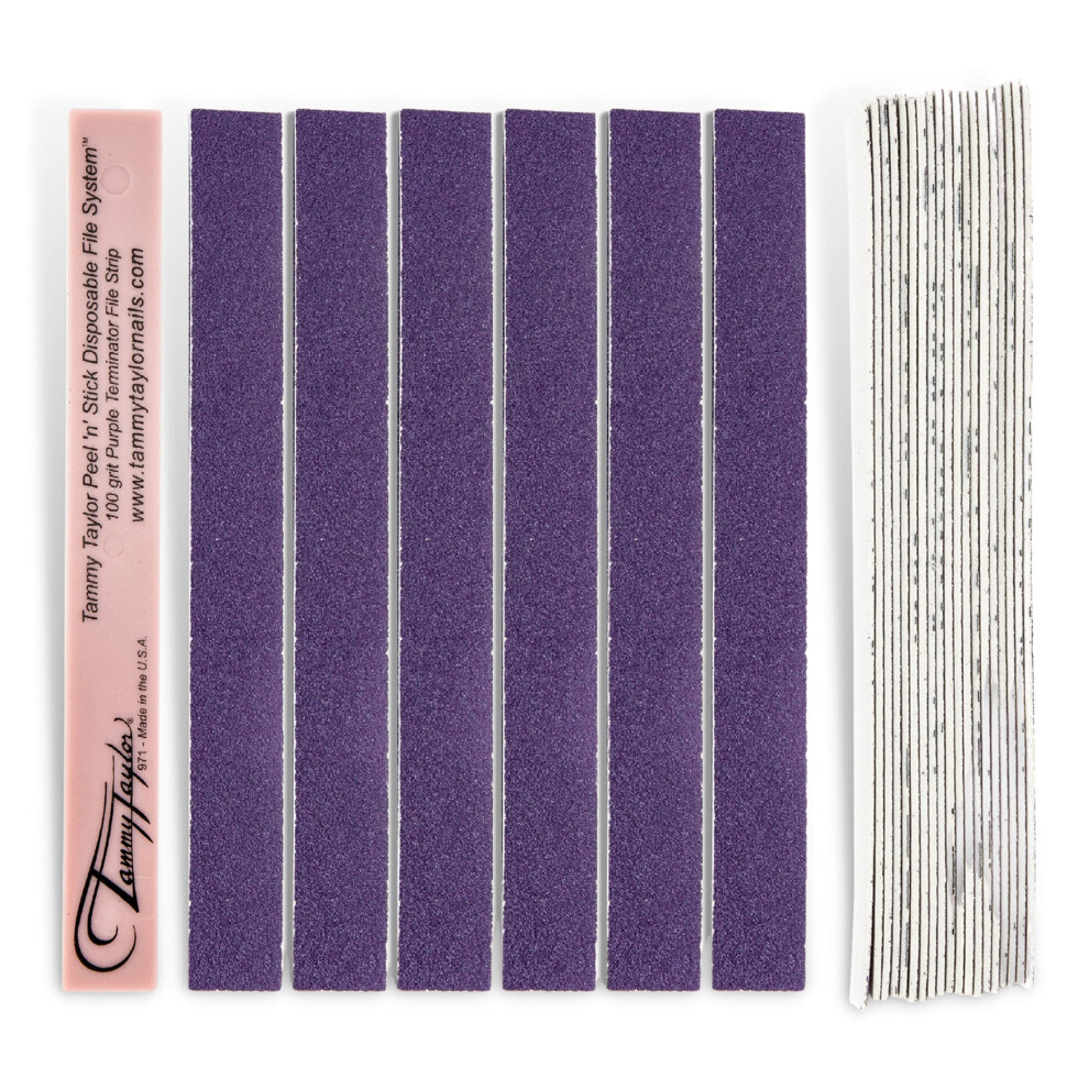 Tammy Taylor Purple Peel N' Stick Terminator 100G File | Professional Salon Grade Manicure File | Washable & Disinfectable With Emery Board | 25 Pack