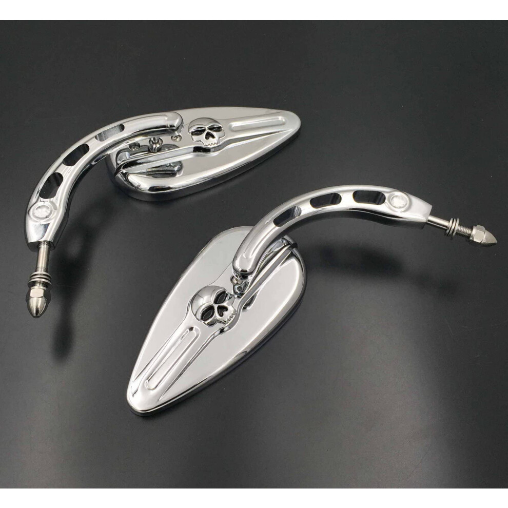 Httmt Mt383d- Chrome Skull Side Mirrors Compatible With Harley Davidson 1982-Later All Models (Except Vrscf 2014-Later Flhtkse Flhrse6 Flhr And Flhrc 791932502327