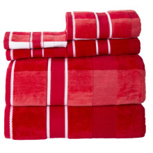 Lavish Home 6PC Towel Set - Absorbent Cotton Bathroom Accessories with Bath Towels Hand Towels and Wash Cloths - Solid and Striped Towels (Red)