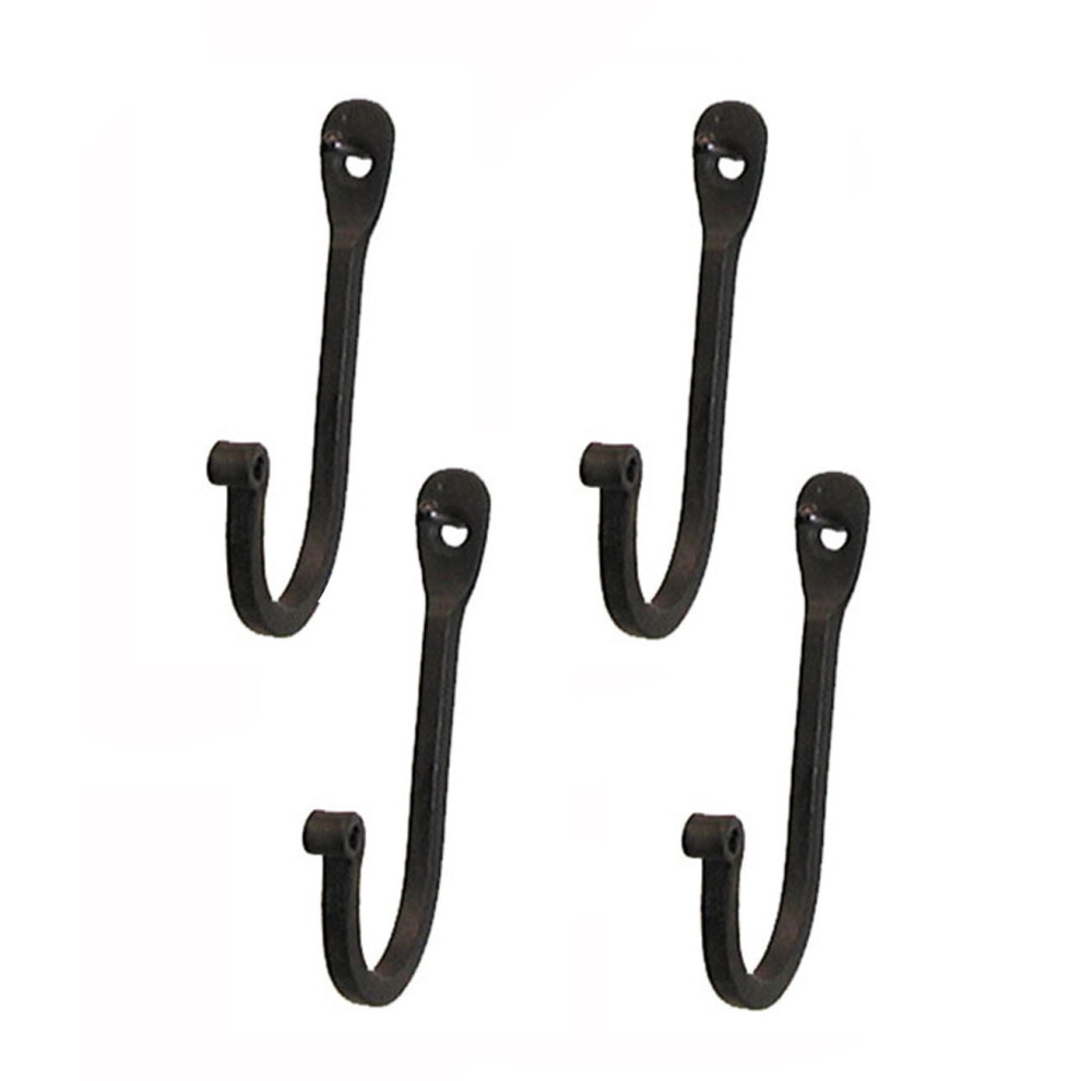 Early American Single Prong Wrought Iron Hooks  Set of 4 - Rustic Curved Metal Fasteners - Decorative Colonial Wall D?cor