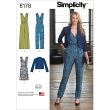 Simplicity 8178 Women's Jumpsuit Dress and Jacket Sewing Patterns for Women by In K Sizes H5 (6-14).