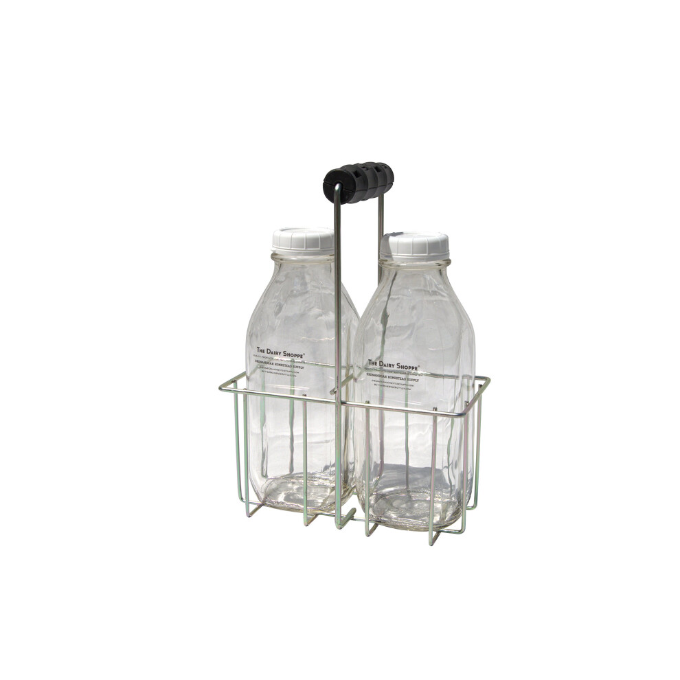 De Zuivelwinkel Wire Bottle Carrier For Libbey Stanpac The Dairy Shoppe 32-34 Oz Bottles (32 Oz Square Milk Bottles 2 Cell Carrier)