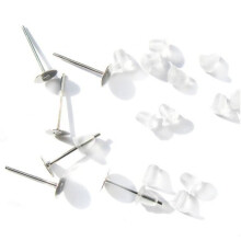100 lots en acier inoxydable Tone a base de tampons de base plate Faire une boucle d'oreille de bricolage avec du caoutchouc Earnut Stoppers Post
