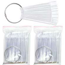 Beauticom 150 Clear Acrylic False Tip Sticks with Metal Ring Holders Fan-Shaped Nail Art Display Chart Practice Tips Tool - 150 Tips
