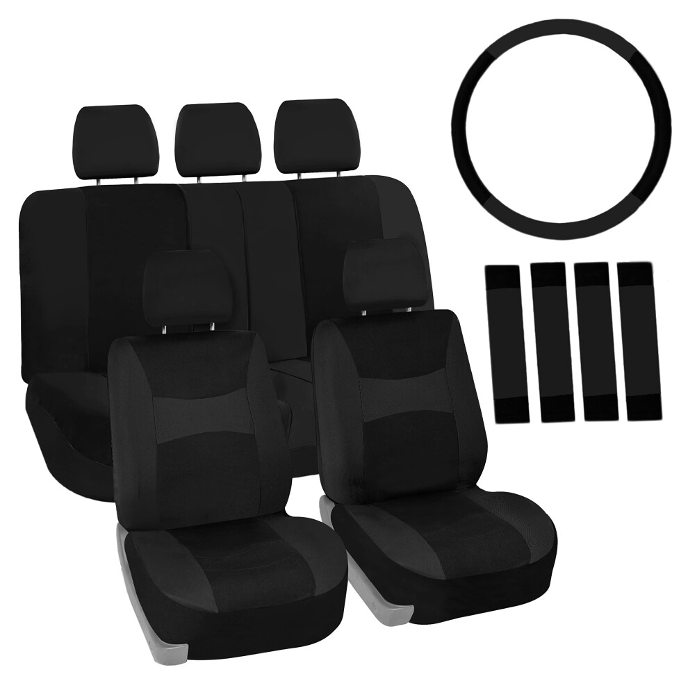 Fh Group Full Set Cloth Car Seat Covers Universal Fit Front And Split Bench Rear Airbag Compatible Washable For Suv Sedan Van - Black 816352021675
