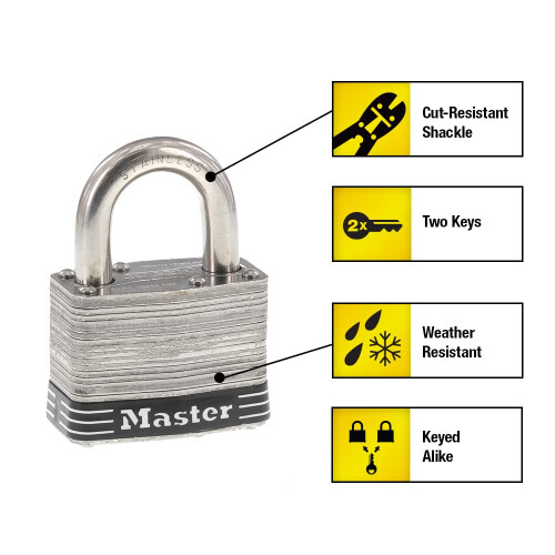 Master Lock Master Lock 5SST Ατσάλινη Κλειδαριά Εξωτερικού Χώρου με Κλειδί, 2 Τεμάχια 1