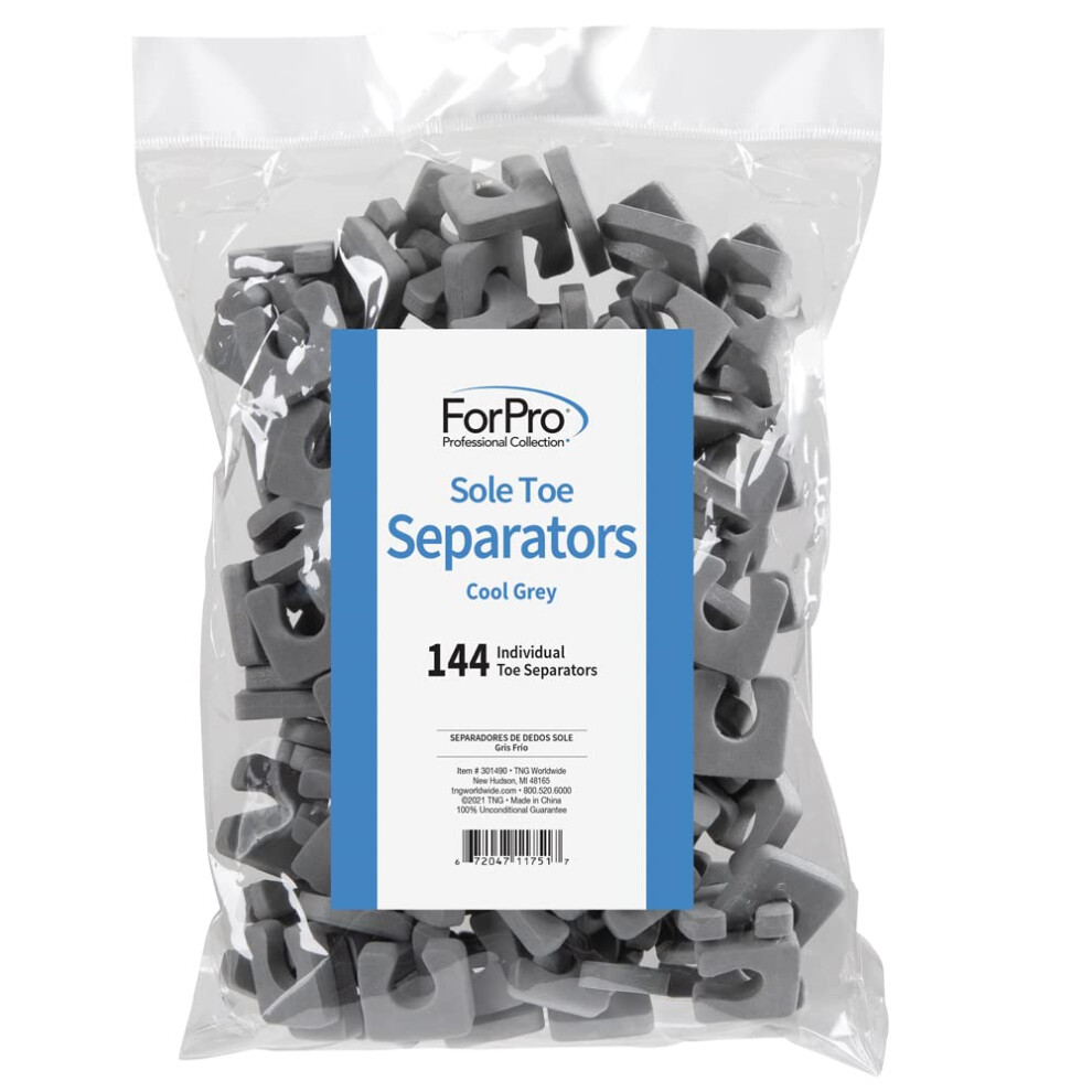 Forpro Professional Collection Sole Toe Luxurious Foam Individual Toe Separators For Pedicures Cool Grey 144-Count