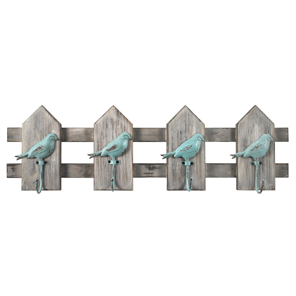 Crochets muraux MCS 45889 Oiseaux sur une cl   ture en turquoise 24 pouces
