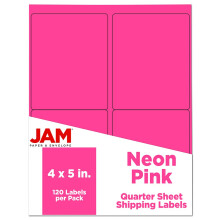 JAM PAPER Verzendadreslabels - 4 x 5 - Extra Groot - Neon Roze - 120/Verpakking
