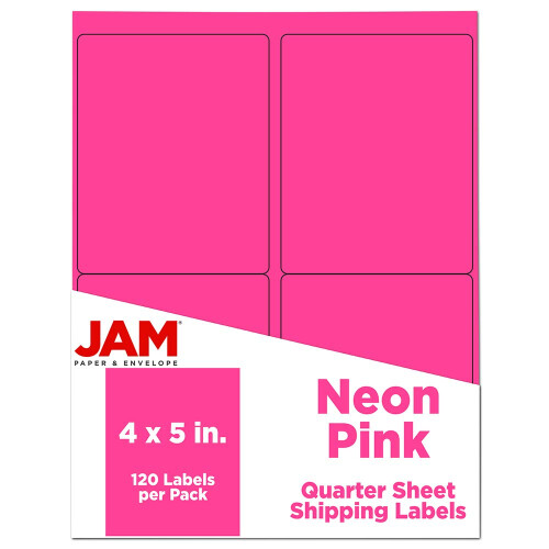 JAM PAPER Ετικέτες Διεύθυνσης Αποστολής - 4 x 5 - Νεον Ροζ - 120/Συσκευασία