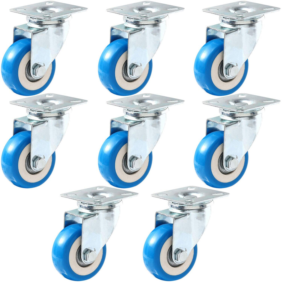 8 Pack Caster Wheels Swivel Plate Casters On Blue Polyurethane Wheels Pu 715200915558