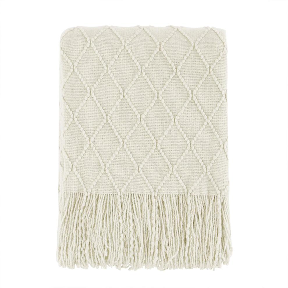 BOURINA Throw Blanket Knitted Throw Textured Solid Soft Sofa Couch Cover Decorative Knitted Blanket 50"""" x 60"""" Beige