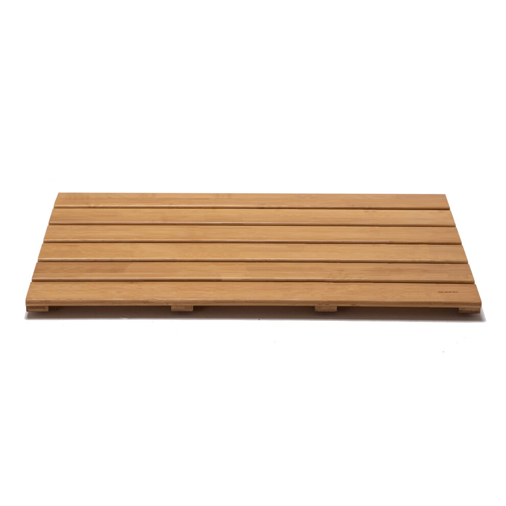 Tapis de bain en bambou GOBAM, grand format (66 x 40 x 3,3 cm) - Antid   rapant - Tapis de sol pour salle de bain, spa, sauna, cuisine, espaces int