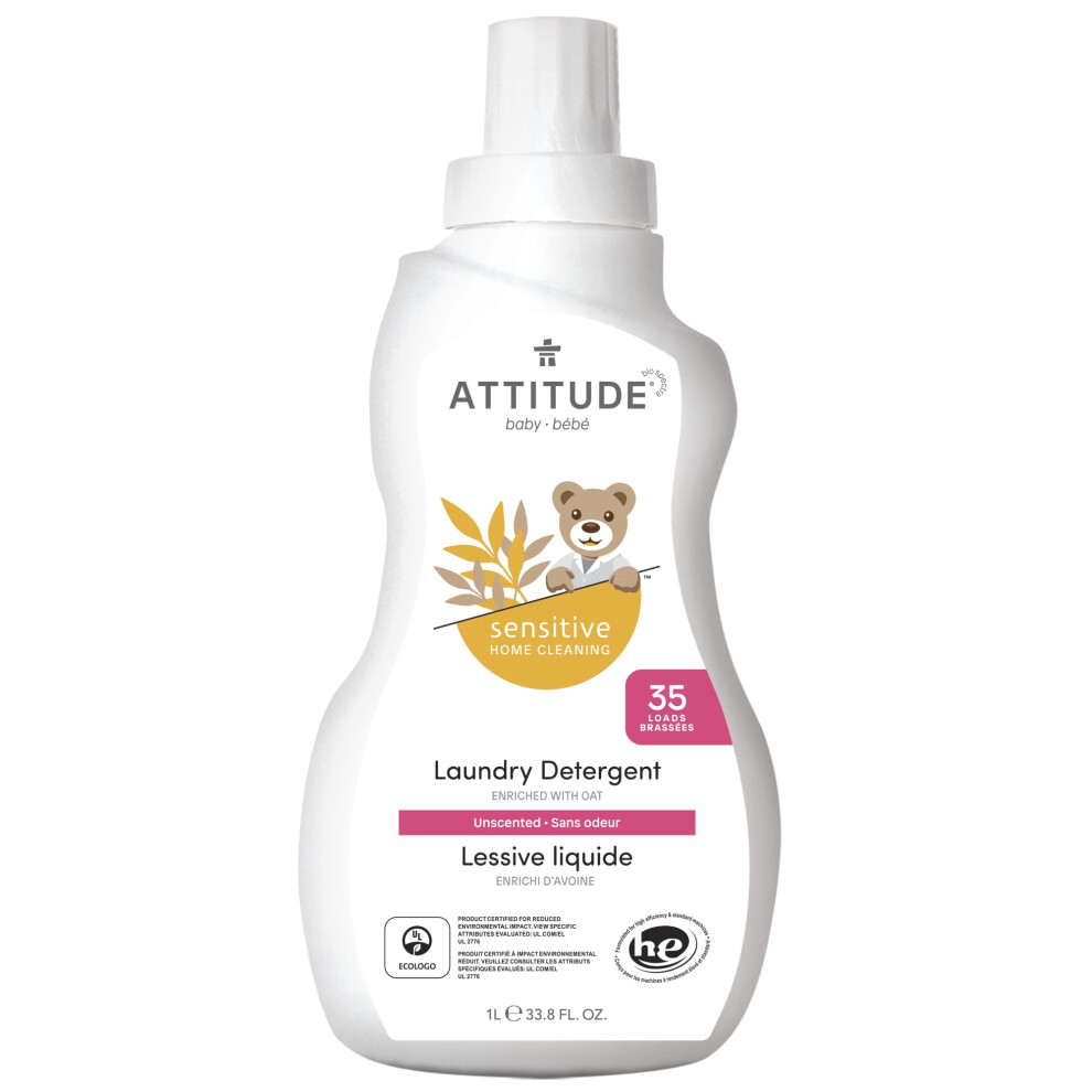 ATTITUDE Baby Laundry Detergent Liquid  EWG Verified  Safe for Baby Clothes  Infant and Newborn  Vegan and Naturally Derived Washing Soap  HE Compatib