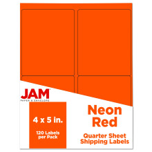 JAM PAPER Verzendadreslabels - 4 x 5 - Extra Groot - Neon Diep Rood/Oranje - 120/Verpakking