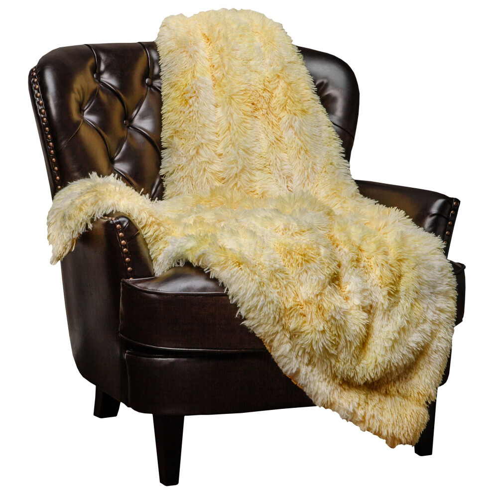 Couverture Chanasya Premium en fausse fourrure de loup     Douce et moelleuse     Pour lit ou canap        127 cm x 165 cm     Jaune