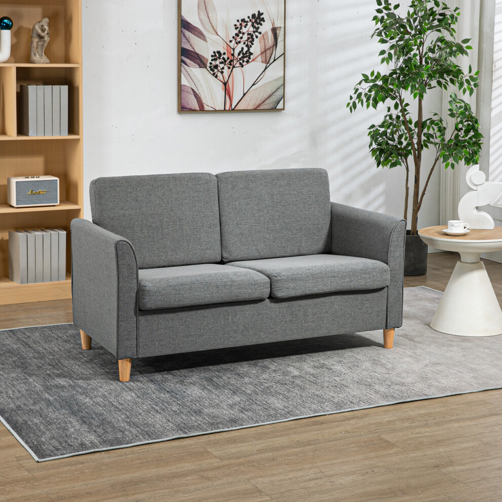 HOMCOM Double Seat Sofa - Grey Linen Upholstery Loveseat Couch with Armrests - 141cm Wide - 200kg Capacity - Image 5